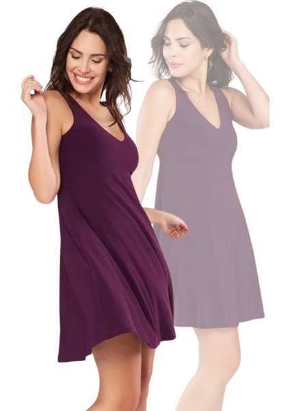 Kadın Bordo Yaka Detaylı Elbise 18L6346