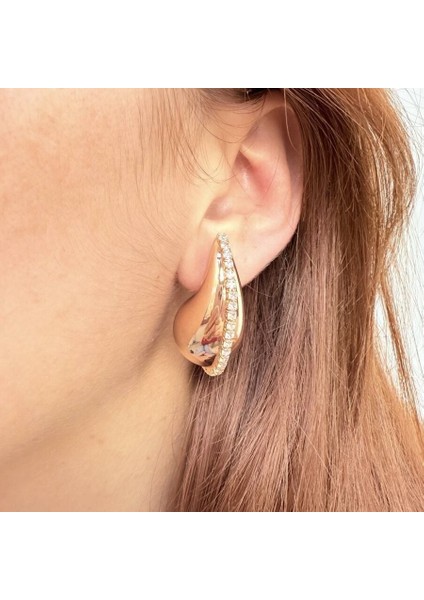 Rose Gold Su Yolu Taş Detaylı Tasarım Küpe fiyatları