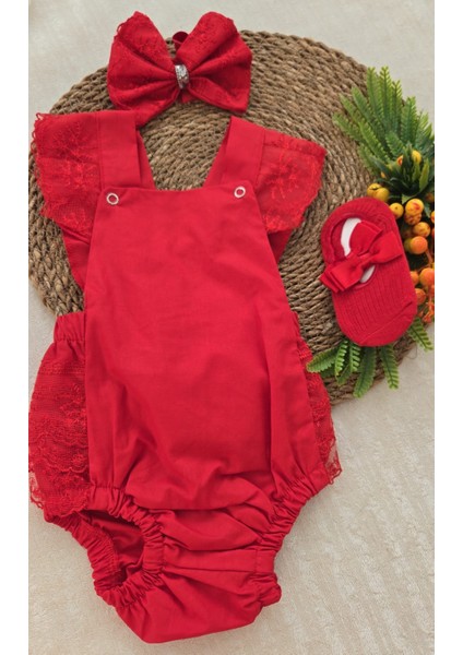 Kız Bebek Dantel Işlemeli Salopet Taş Detaylı Şık Babet Çorap ve Fiyonk Saç Bandı Seti Mevlit Elbise fiyatları