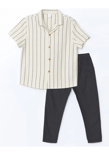 Lcw Kids Bej Resort Yaka Çizgili Erkek Çocuk Gömlek ve Pantolon 2'li