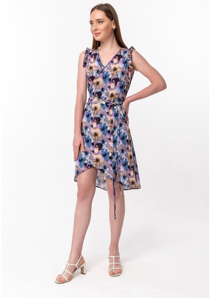 Kadın Desenli Kruvaze Elbise 18L6360