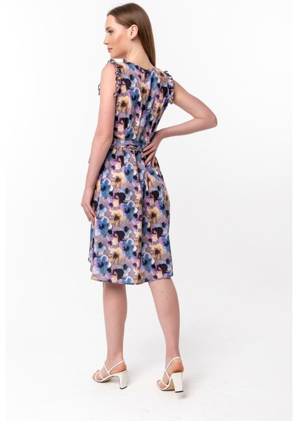 Kadın Desenli Kruvaze Elbise 18L6360 modelleri