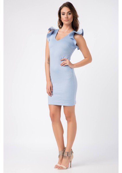 Kadın Mavi Kol Detay Elbise 17L5218