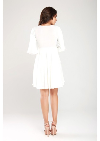 Kadın Ekru Yırtmaç Kol ve Yaka Detaylı Haraketli Etek Elbise 18L6354 modelleri