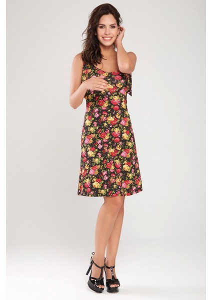 Kadın Desenli Omuzdan Bağlamalı Baskılı Viskon Elbise 18L6357 fiyatları