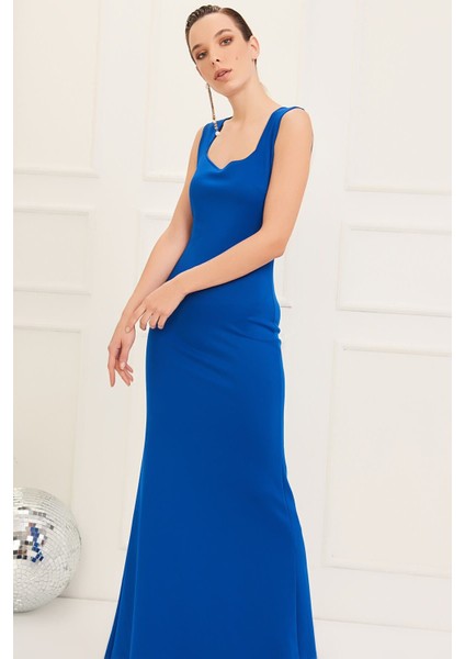 Kadın Saks Yaka Detaylı Abiye Balık Elbise 14L4113-L modelleri