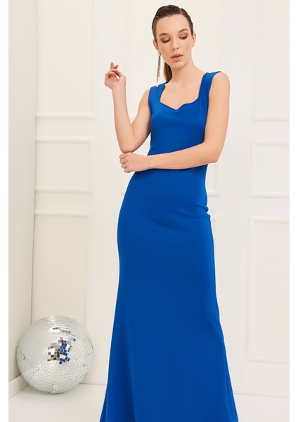 Kadın Saks Yaka Detaylı Abiye Balık Elbise 14L4113-L indirimleri