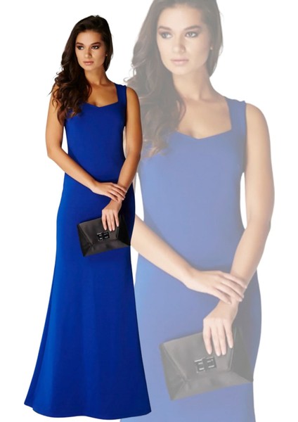 Kadın Saks Yaka Detaylı Abiye Balık Elbise 14L4113-L