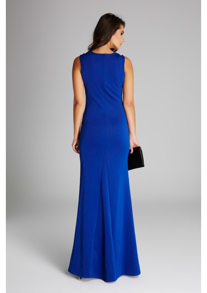 Kadın Saks Yaka Detaylı Abiye Balık Elbise 14L4113-L