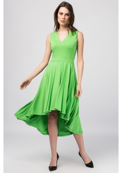 Kadın Yeşil Asimetrik Kesim Elbise 18L6215