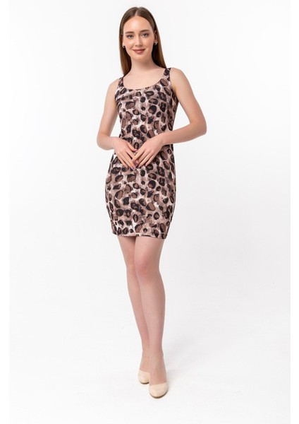 Balerin Yaka Leopar Baskılı Elbise modelleri