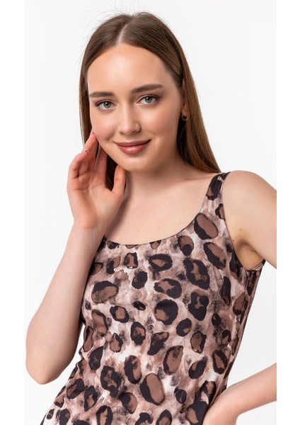 Balerin Yaka Leopar Baskılı Elbise
