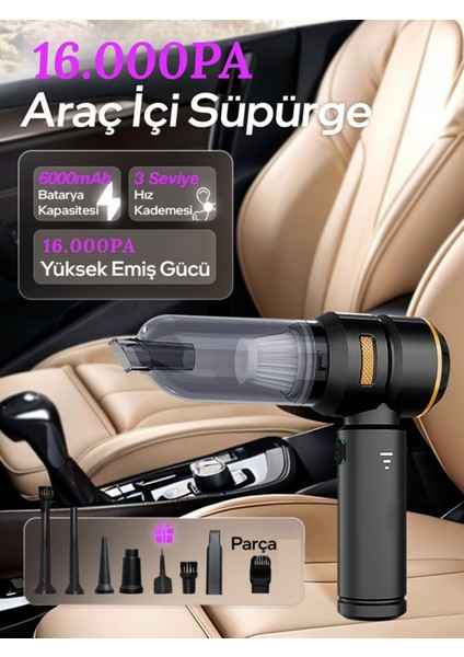 Güçlü Vakumlu Oto Şarjlı El Süpürgesi Çok Fonksiyonlu 3 Kademeli Araba Süpürgesi 16000PA 6000MAH fiyatları