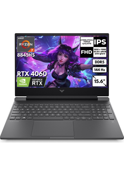 Victus 15-FB2003NT Ryzen 7 8845HS 16 GB 512 GB SSD 8gb RTX4060 15.6" 144Hz Fhd Windows 11 Home Gaming Laptop A05NGEAAT32