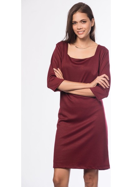 Kadın Bordo Yaka Detaylı Elbise 15L4166