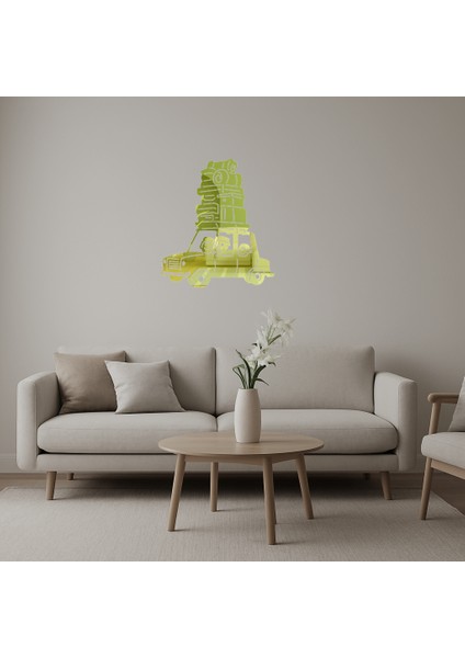 Aile Araba Yolculuğu Dekoratif Altın Aynalı Tablo - KT1179-9631