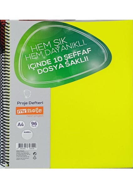 Neon Project A4 96 Yaprak Kareli Defter