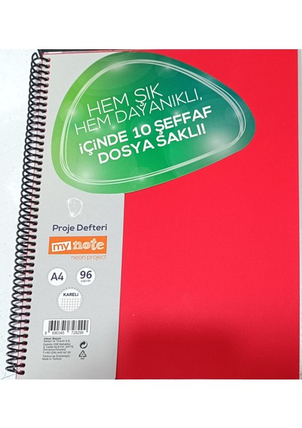 Neon Project A4 96 Yaprak Kareli Defter