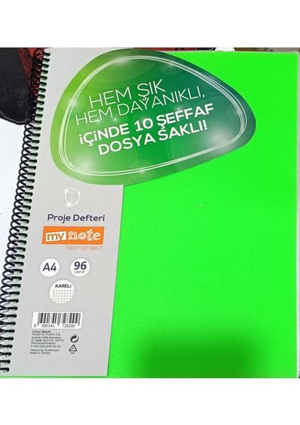 Neon Project A4 96 Yaprak Kareli Defter