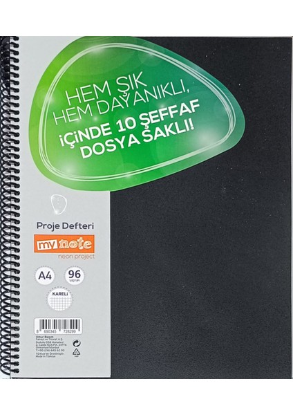 Neon Project A4 96 Yaprak Kareli Defter