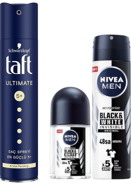 Ultimate Saç Spreyi 250 ml + Nivea Men Invisible Erkek Deodorant Sprey 150 ml - Roll-On 25 ml