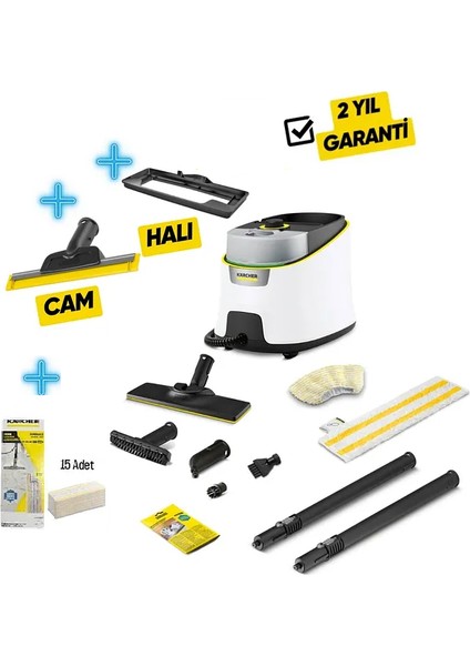 Sc 4 Deluxe Prime Buharlı Temizlik Makinesi Cam Temizleme Aparatı + 15 Mikrofiber Bez + Halı Başlığı
