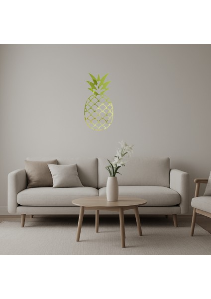 Tropikal Ananas Desenli Dekoratif Duvar Altın Aynalı Tablosu - KT5207-4349