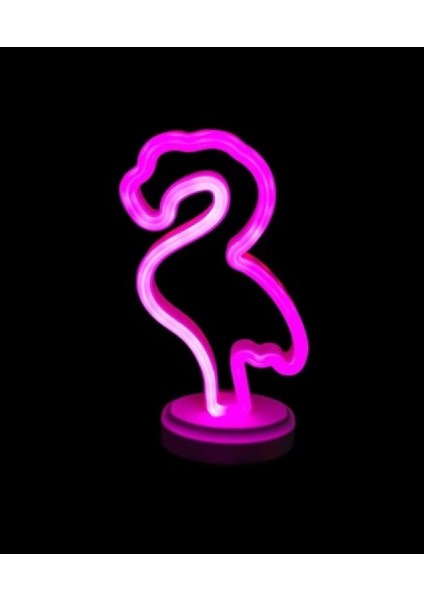Neon Işıklı Flamingo Yazılı Masa Gece Lambası Pil+Usb