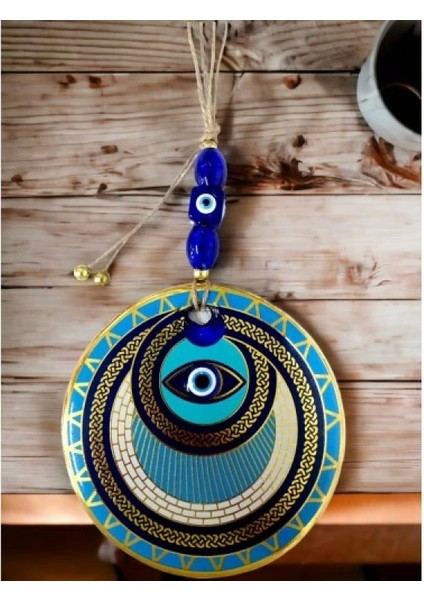 Altın Işlemeli Halka Model Nazar Boncuk Gözlü Duvar Süsü Zincir Duvar Dekoru