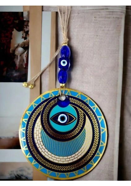 Altın Işlemeli Halka Model Nazar Boncuk Gözlü Duvar Süsü Zincir Duvar Dekoru fiyatları
