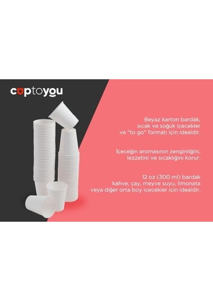 12 Oz Beyaz Tek Kullanımlık Karton Bardak 300 Ml, Kahve, Çay, Ofis, Ev ve Parti Kullanımı Için Bardaklar - 50'li Paket fiyatları