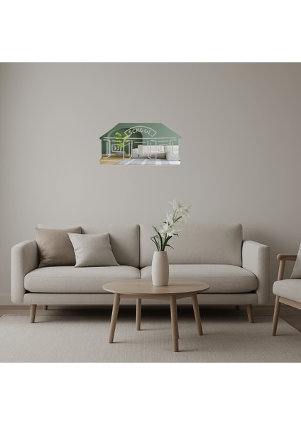Okul Binası Temalı Dekoratif Aynalı Tablo - KT3419-7146