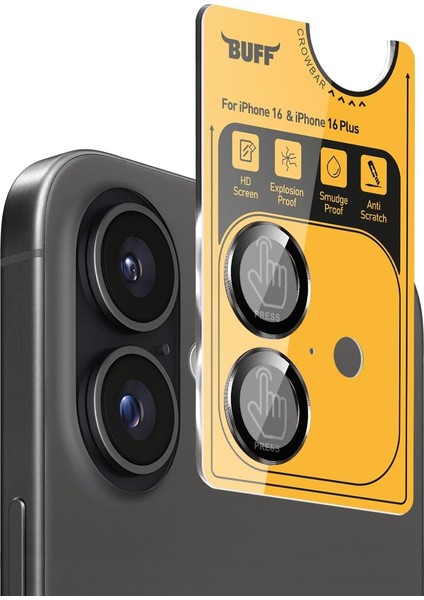 Labs iPhone 16 / iPhone 16 Plus Metal Kamera 9h Lens Koruyucu (Black)