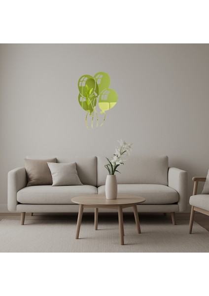 Balon Kutlaması Temalı Dekoratif Altın Aynalı Tablo - KT3323-2286