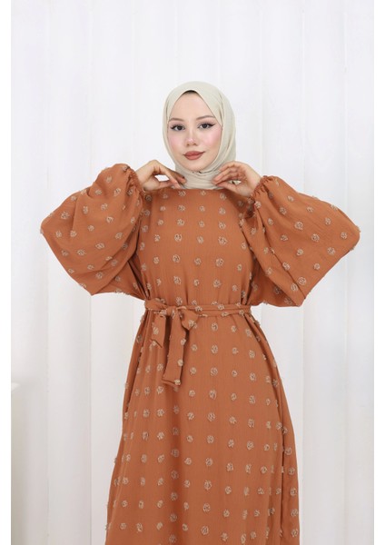 Ponpon Detaylı Kuşaklı Elbise Taba modelleri