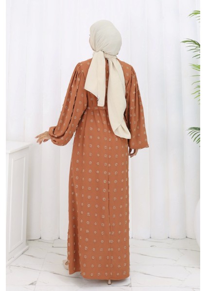 Ponpon Detaylı Kuşaklı Elbise Taba fırsatları