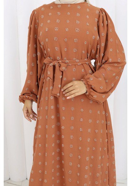 Ponpon Detaylı Kuşaklı Elbise Taba indirimleri