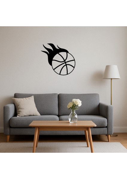 Kırmızı Alevli Basketbol Topu Dekoratif Tablo - KT8084-8785 fırsatları