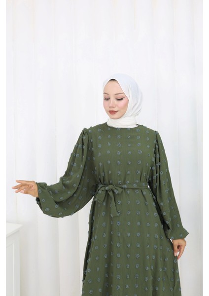 Ponpon Detaylı Kuşaklı Elbise Haki fiyatları