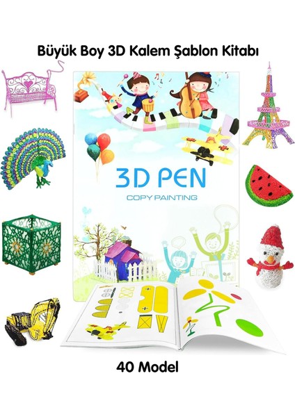 Mavi 3D Kalem Full Set-Adaptörlü-Şablon Kitabı-Filament-Temizleme Çubuğu-Parmak Koruyucu-Anahtarlık indirimleri