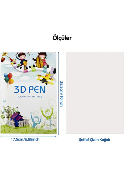 Mavi 3D Kalem Full Set-Adaptörlü-Şablon Kitabı-Filament-Temizleme Çubuğu-Parmak Koruyucu-Anahtarlık