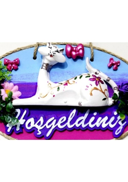 Kedi Figürlü Hoşgeldiniz Yazılı El Boyaması Renkli Kapı Süsü fiyatları