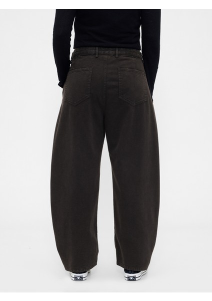 Kadın Siyah Mid Rise Twill Barrel Pantolon modelleri