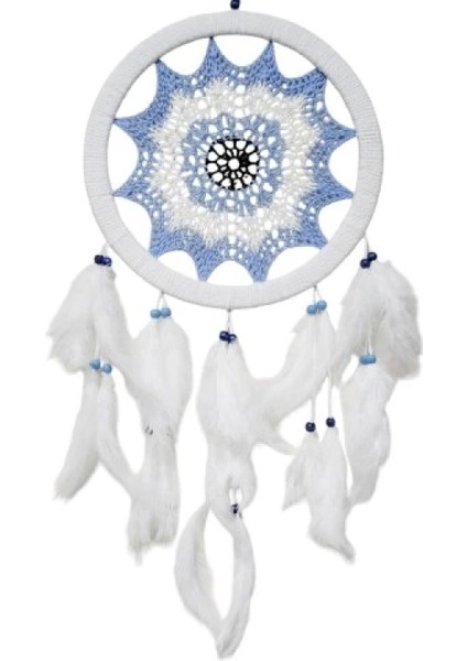 Buz Mavisi Renginde Nazar Motifli Kuş Tüylü Duvar Süsü