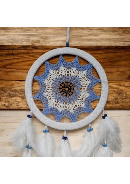 Buz Mavisi Renginde Nazar Motifli Kuş Tüylü Duvar Süsü fiyatları