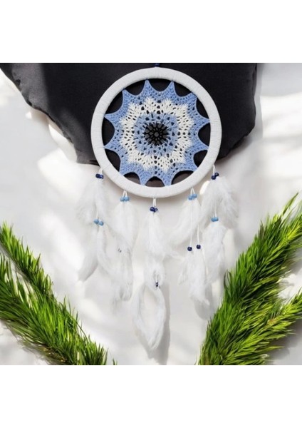 Buz Mavisi Renginde Nazar Motifli Kuş Tüylü Duvar Süsü indirimleri