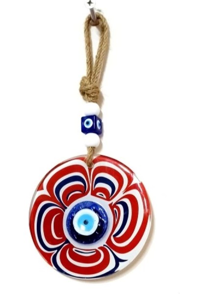 Cam Nazar Boncuklu Kırmızı Şeker Modelli Duvar Süsü