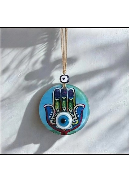 Fatma Ana Eli Desenli Nazar Boncuklu Duvar Süsü 10 cm Cam Duvar Dekoru modelleri