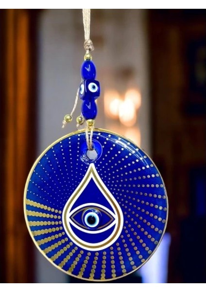 Gold Puantiyeli Mavi Cam Nazar Boncuklu Göz Duvar Süsü modelleri