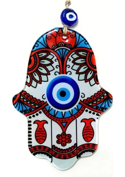 Kırmızı Balıklı Nazar Boncuklu Fatma Ana Bereket Eli Füzyon Cam Duvar Süsü